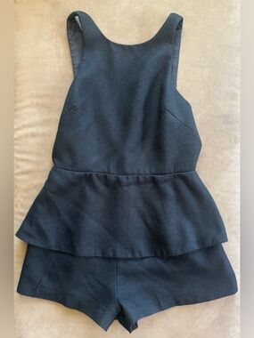 Finders Keepers Black Textured Peplum Romper with Scoop Neck